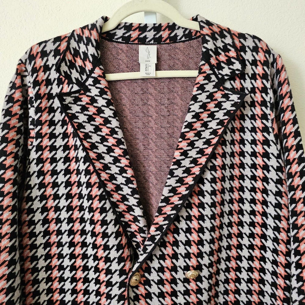 JOIE Women's Double Breasted Houndstooth Multicolored Button Blazer Sz L - Picture 4 of 13